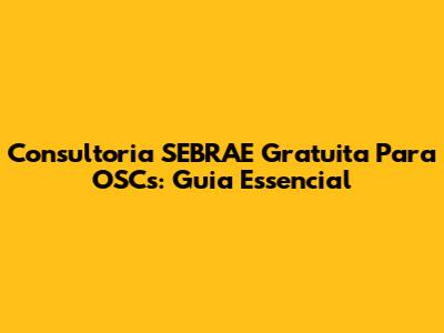 Consultoria SEBRAE Gratuita Para OSCs: Guia Essencial
