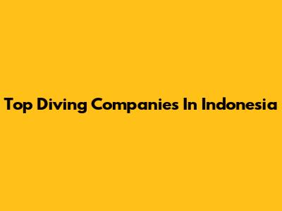 Top Diving Companies In Indonesia